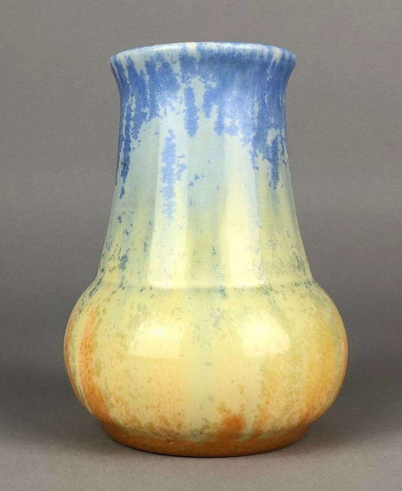 RUSKIN POTTERY - YELLOW/BLUE TONED CRYSTALLINE GLAZED GOURD BALUSTER VASE 1932