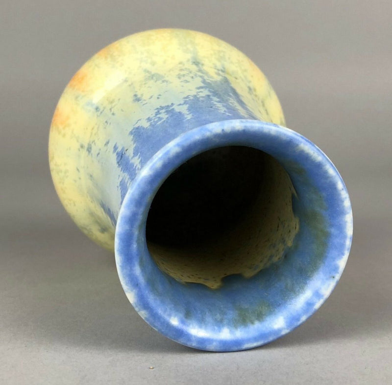 RUSKIN POTTERY - YELLOW/BLUE TONED CRYSTALLINE GLAZED GOURD BALUSTER VASE 1932
