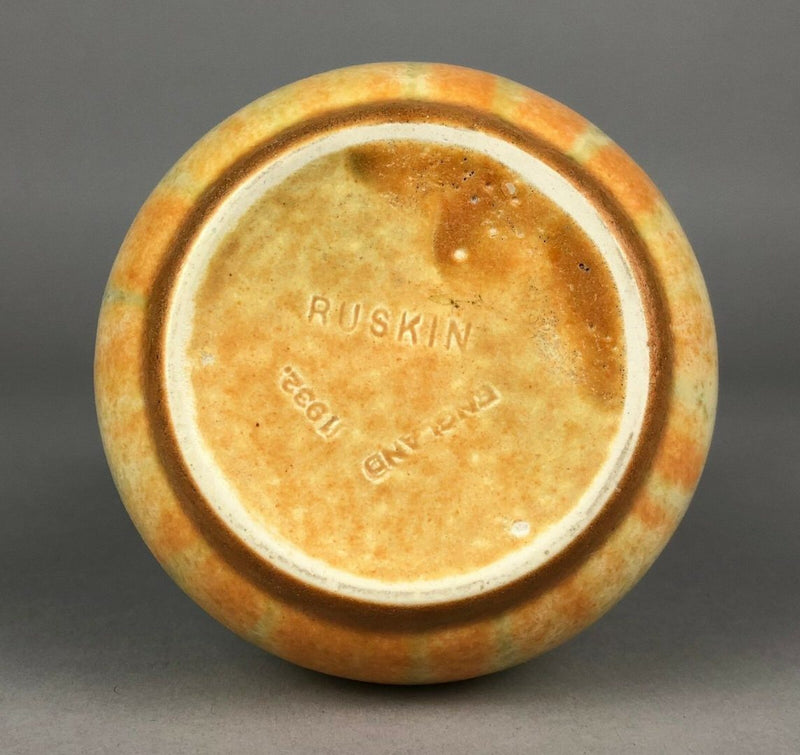 RUSKIN POTTERY - YELLOW/BLUE TONED CRYSTALLINE GLAZED GOURD BALUSTER VASE 1932