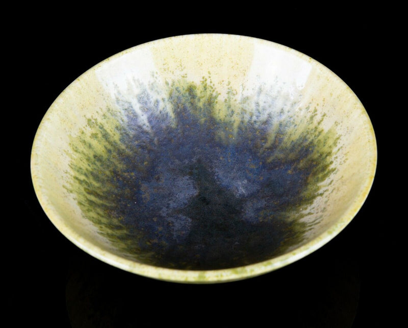 RUSKIN - STUDIO ART POTTERY GREEN/YELLOW CRYSTALLINE GLAZED BOWL DISH, 1927