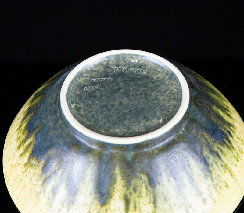 RUSKIN - STUDIO ART POTTERY GREEN/YELLOW CRYSTALLINE GLAZED BOWL DISH, 1927
