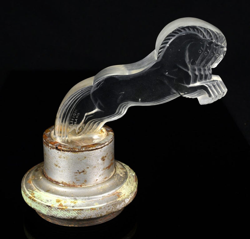 RENÉ LALIQUE 'CINQ CHEVAUX' CLEAR/FROSTED CAR MASCOT FIGURE 1122