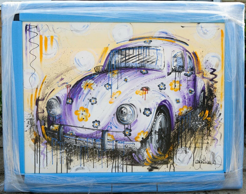 SAMANTHA ELLIS (BRITISH, b.1992) -DAISY II- VW VOLKSWAGEN BEATLE, ORIGINAL PAINTING ON CANVAS