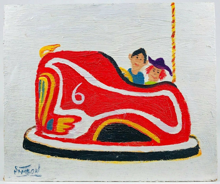 SIMEON STAFFORD (b.1956) -BUMPER CAR- CIRCUS FAIRGROUND RIDE, OIL ON BOARD PAINTING, SIGNED