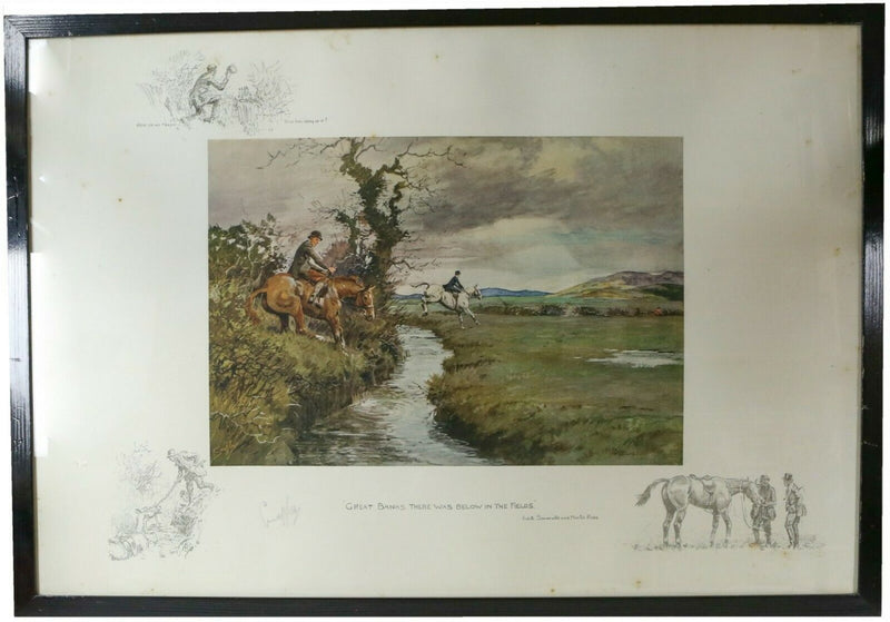 SNAFFLES CHARLES JOHNSON PAYNE 'GREAT BANKS THERE WAS BELOW FIELDS' PRINT, SIGNED & BLINDSTAMPED
