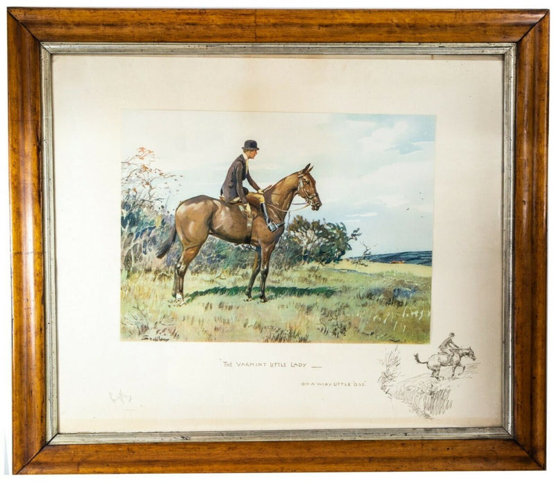 SNAFFLES, CHARLES JOHNSON PAYNE -VARMINT LITTLE LADY ON WIRY OSS- COLOUR PRINT, SIGNED