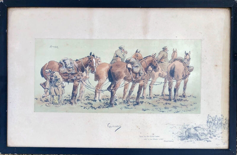 SNAFFLES, CHARLES JOHNSON PAYNE, 'GUNNERS', COLOURED MILITARY PRINT, BLINDSTAMPED