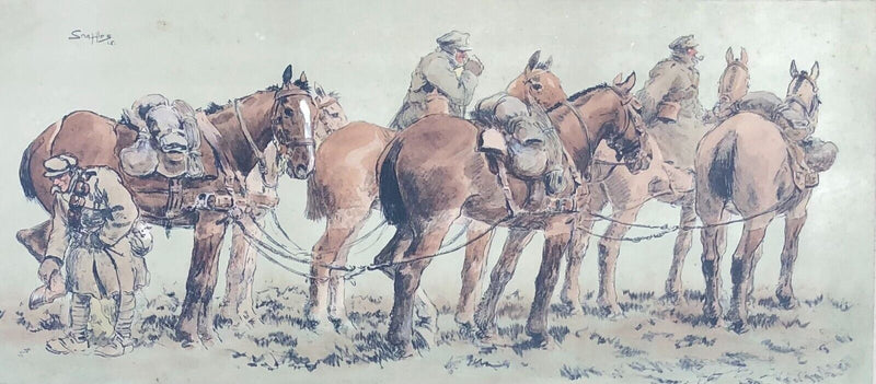 SNAFFLES, CHARLES JOHNSON PAYNE, 'GUNNERS', COLOURED MILITARY PRINT, BLINDSTAMPED