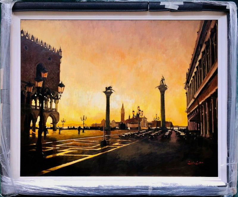 STEPHEN COLLETT (BRITISH, C20th) -ST MARKS SQUARE, SUNRISE- OIL ON CANVAS, SIGNED
