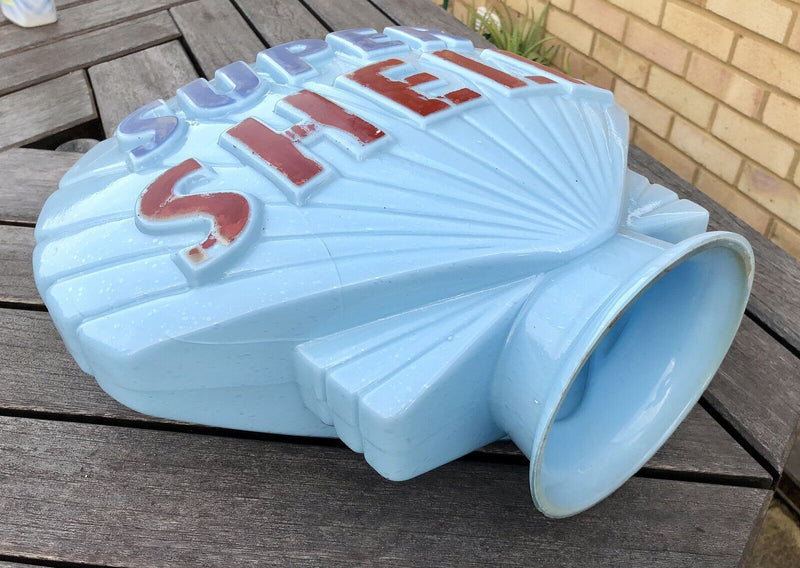 SUPER SHELL - VINTAGE BLUE GLASS PETROL PUMP GLOBE ADVERTISING SIGN