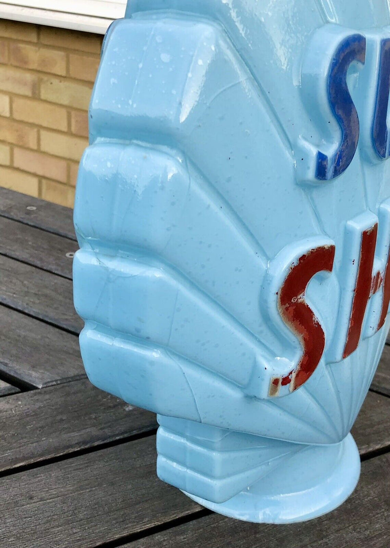 SUPER SHELL - VINTAGE BLUE GLASS PETROL PUMP GLOBE ADVERTISING SIGN