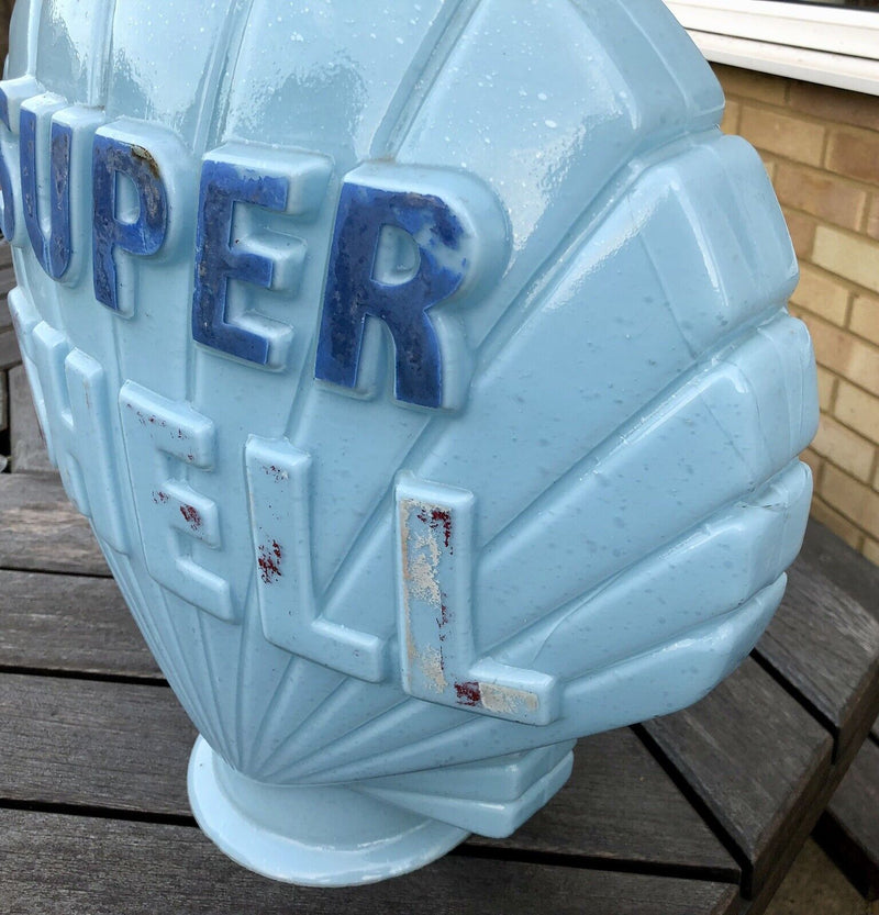 SUPER SHELL - VINTAGE BLUE GLASS PETROL PUMP GLOBE ADVERTISING SIGN