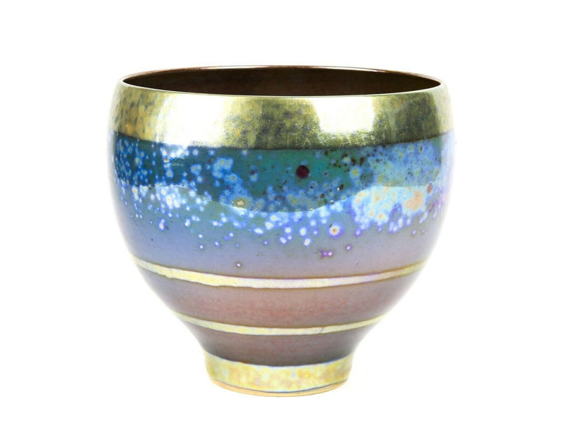 SUTTON TAYLOR - LARGE STUDIO ART POTTERY FOOTED BLUE/GREY LUSTRE BOWL, SIGNED