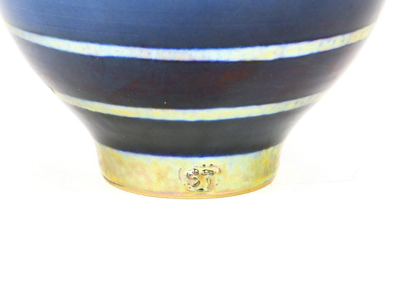 SUTTON TAYLOR - LARGE STUDIO ART POTTERY FOOTED BLUE/GREY LUSTRE BOWL, SIGNED
