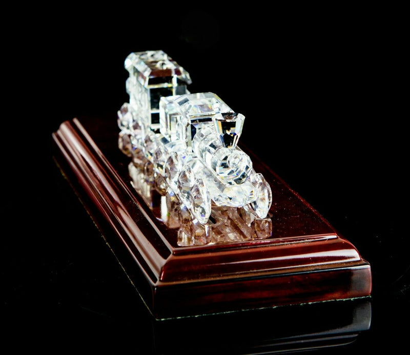 SWAROVSKI -3 PIECE TRAIN SET- CRYSTAL LOCOMOTIVE WAGON FIGURE ORNAMENTS &amp; STAND