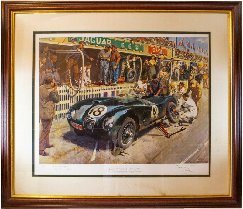 TERENCE CUNEO (BRITISH, 1907-1996) -JAGUAR PIT STOP, LE MANS 1953- LIMITED EDITION PRINT, SIGNED