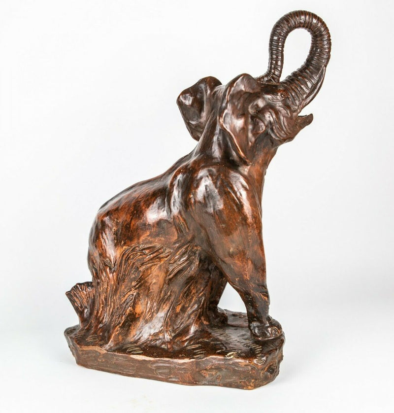 THOMAS FRANCOIS CARTIER - LARGE BRONZED TERRACOTTA ELEPHANT FIGURE MODEL, SIGNED