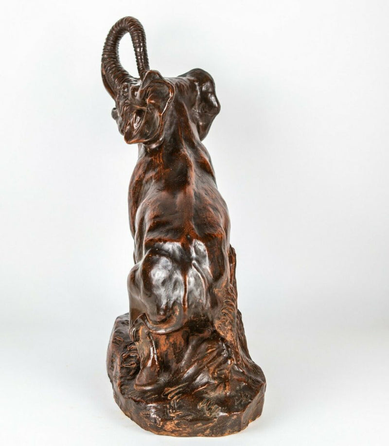 THOMAS FRANCOIS CARTIER - LARGE BRONZED TERRACOTTA ELEPHANT FIGURE MODEL, SIGNED