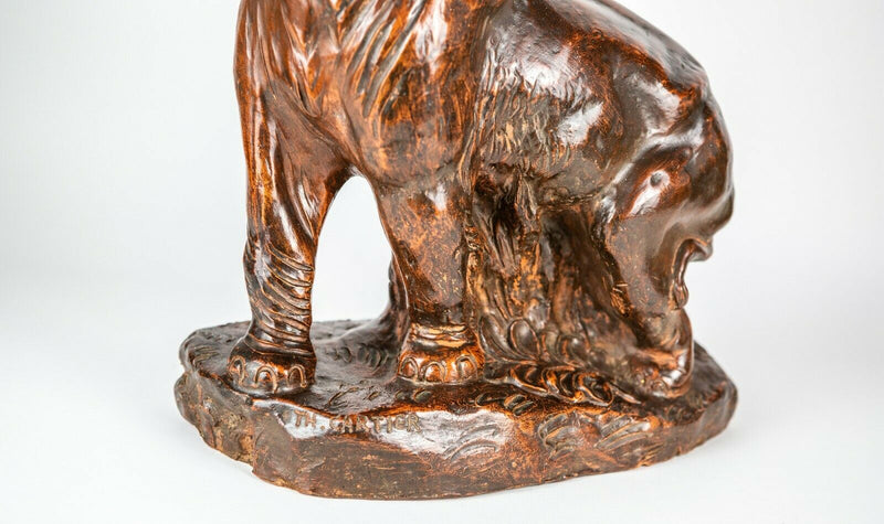 THOMAS FRANCOIS CARTIER - LARGE BRONZED TERRACOTTA ELEPHANT FIGURE MODEL, SIGNED
