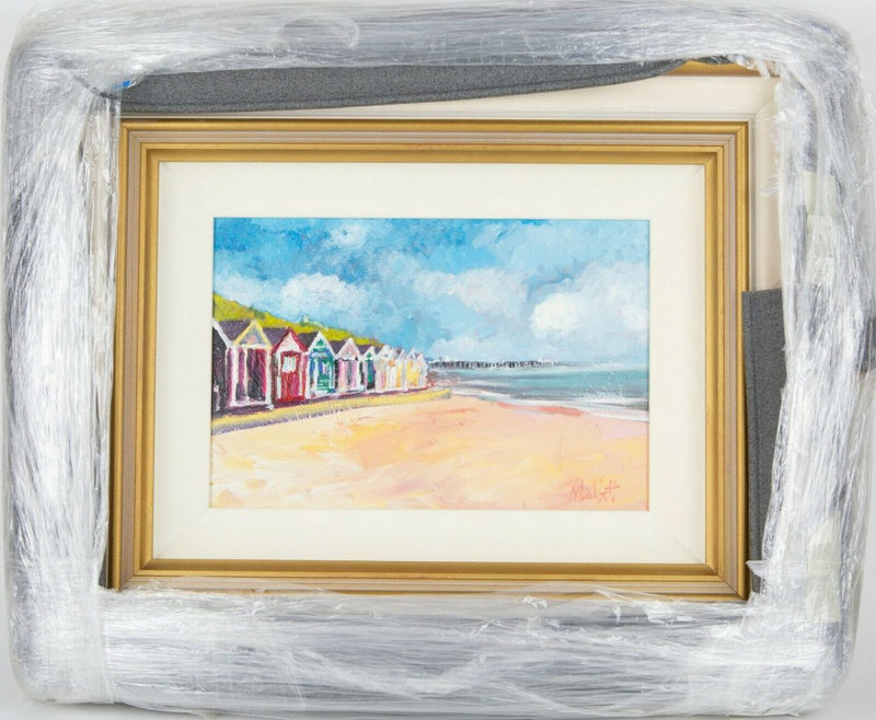 TIMMY MALLETT (BRITISH, b.1955) -SUMMER BEACH HUTS- COASTAL LANDSCAPE, OIL ON BOARD, SIGNED