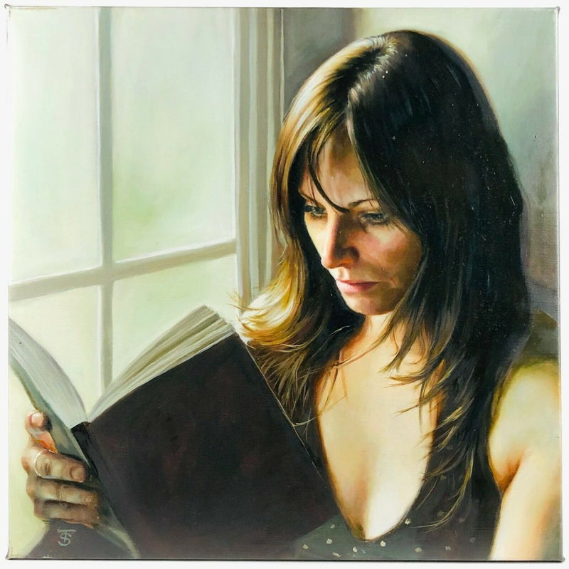 TINA SPRATT (BRITISH, b.1976)- FEMALE READING BY WINDOW, OIL ON CANVAS, SIGNED