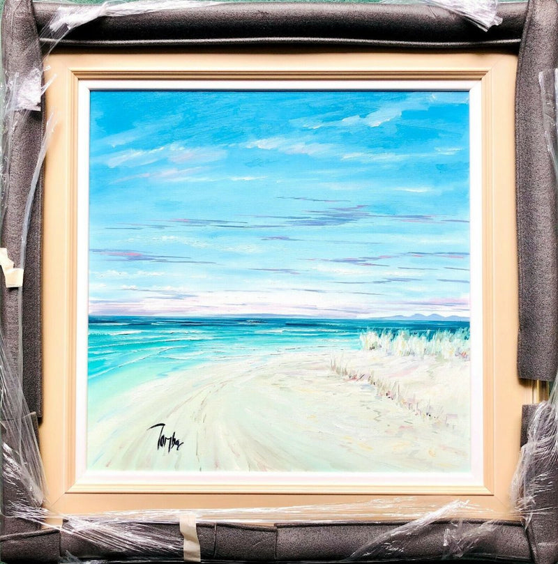 TOM BARRON (BRITISH, C20th) -WHITE SANDS ARGYLL I- COASTAL LANDSCAPE, ORIGINAL OIL ON CANVAS, SIGNED
