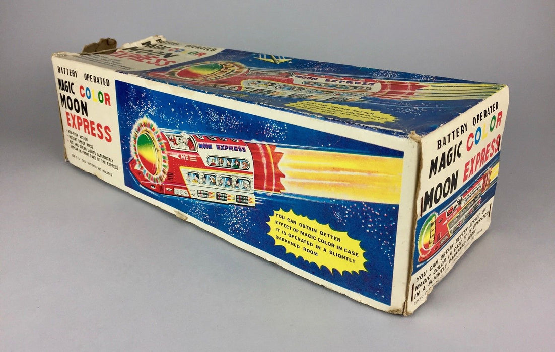 TPS -MAGIC COLOR MOON EXPRESS- VINTAGE JAPANESE BATTERY OPERATED ROCKET TRAIN BUS TOY