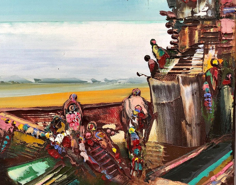 TREVOR LAWRENCE - URBAN COASTAL CITYSCAPE, 1993, OIL ON CANVAS PAINTING, SIGNED