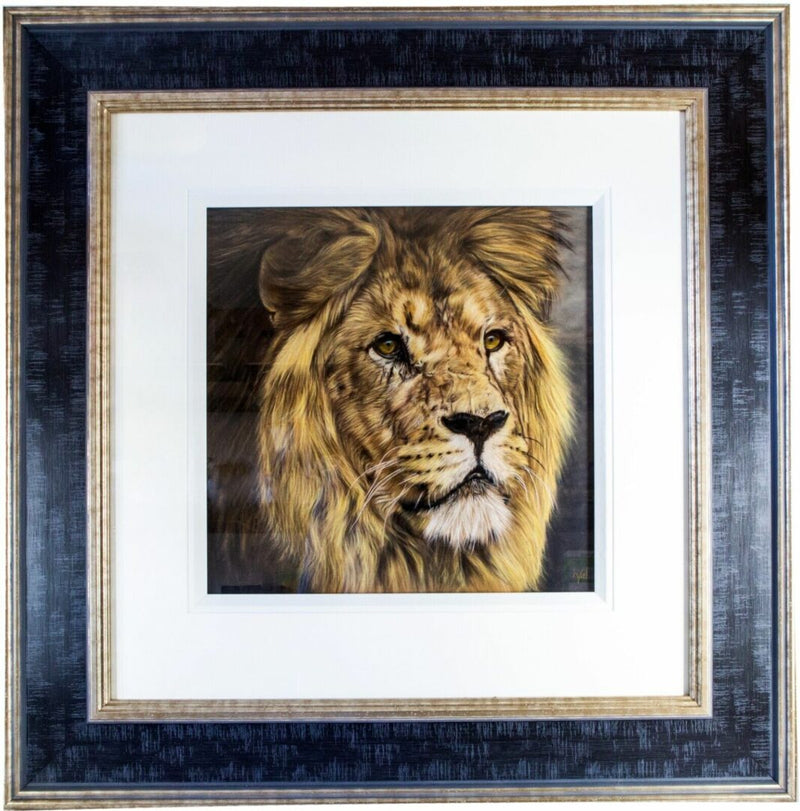 VALERIE SIMMS (BRITISH, b.1965) -GOLDEN LOCKS- LION ANIMAL STUDY, ORIGINAL PASTEL, SIGNED
