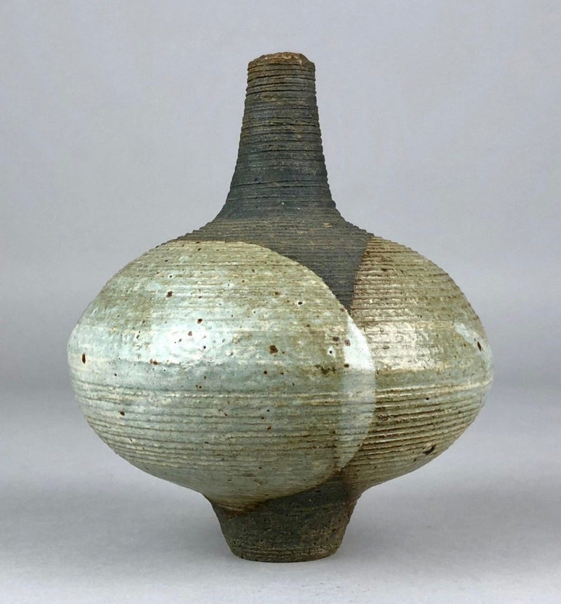 VICTOR PRIEM - STUDIO STONEWARE POTTERY OVOID FOOTED VASE '70