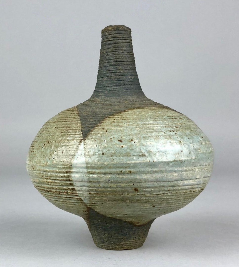 VICTOR PRIEM - STUDIO STONEWARE POTTERY OVOID FOOTED VASE '70