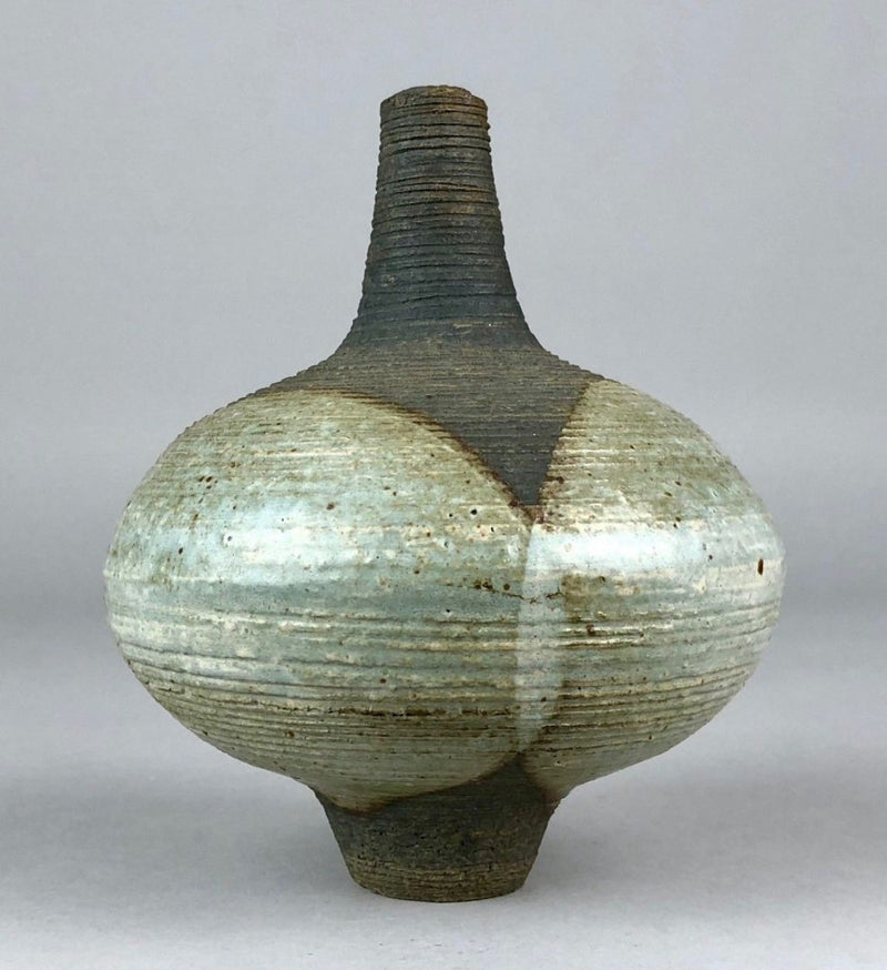 VICTOR PRIEM - STUDIO STONEWARE POTTERY OVOID FOOTED VASE '70