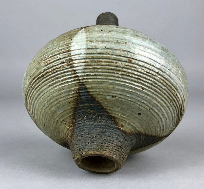 VICTOR PRIEM - STUDIO STONEWARE POTTERY OVOID FOOTED VASE '70