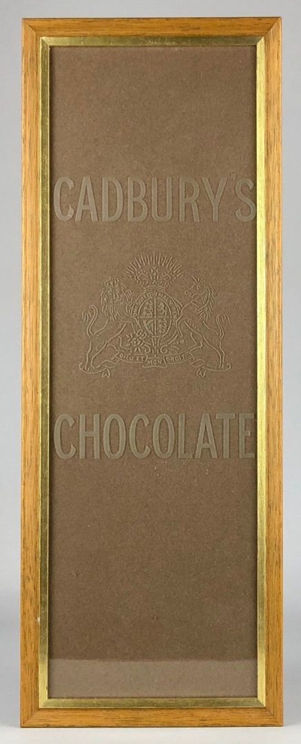 VINTAGE 'CADBURYS CHOCOLATE' ETCHED GLASS SHOP DISPLAY, FRAMED
