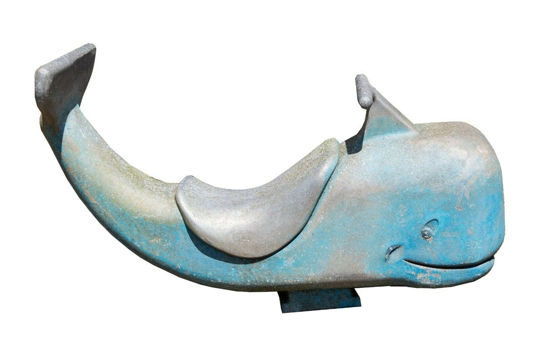 VINTAGE FRENCH CAST ALUMINIUM WHALE DOLPHIN SIT ON FUN FAIR PLAYGROUND RIDE TOY