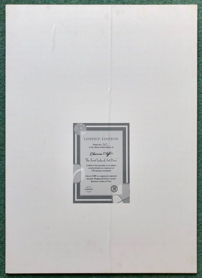 WEDGWOOD 'CLARICE CLIFF, FIRST LADY OF ART DECO' LARGE LIMITED EDITION WALL PLAQUE &amp; COA
