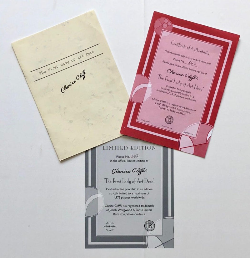 WEDGWOOD 'CLARICE CLIFF, FIRST LADY OF ART DECO' LARGE LIMITED EDITION WALL PLAQUE &amp; COA