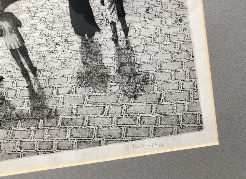 WILFRED FAIRCLOUGH, UMBRELLAS, ETCHING PRINT, SIGNED