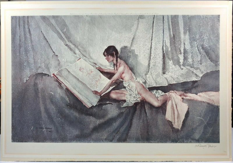 WILLIAM RUSSELL FLINT 'NEW MODEL INSPECTING DRAWING OF PREDECESSOR' COLOUR PRINT, SIGNED