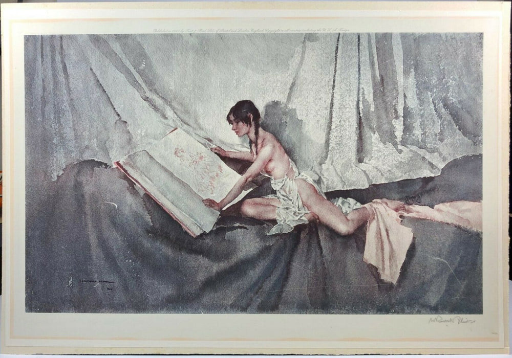 WILLIAM RUSSELL FLINT -NEW MODEL INSPECTING DRAWING OF PREDECESSOR- COLOUR PRINT, SIGNED