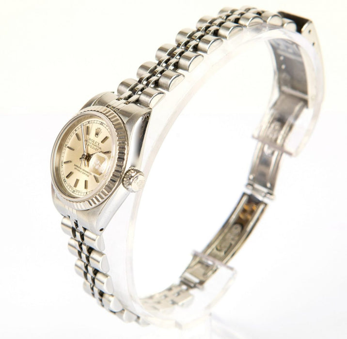 ROLEX -OYSTER PERPETUAL DATEJUST- LADIES BRACELET AUTOMATIC WATCH 69174, BOXED