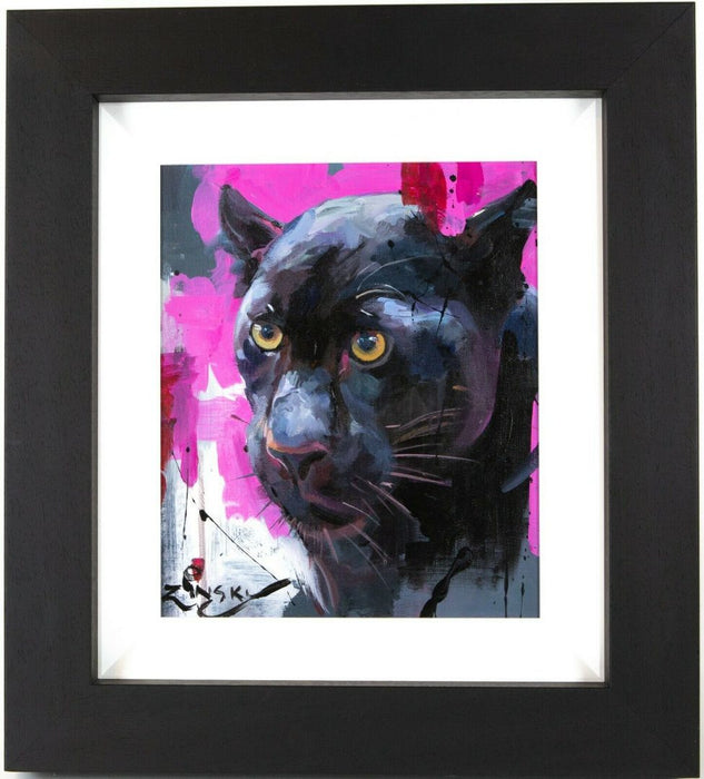 ZINSKY (BRITISH, C20th) -PANTHER- BLACK CAT PORTRAIT, ORIGINAL OIL CANVAS PAINTING, SIGNED