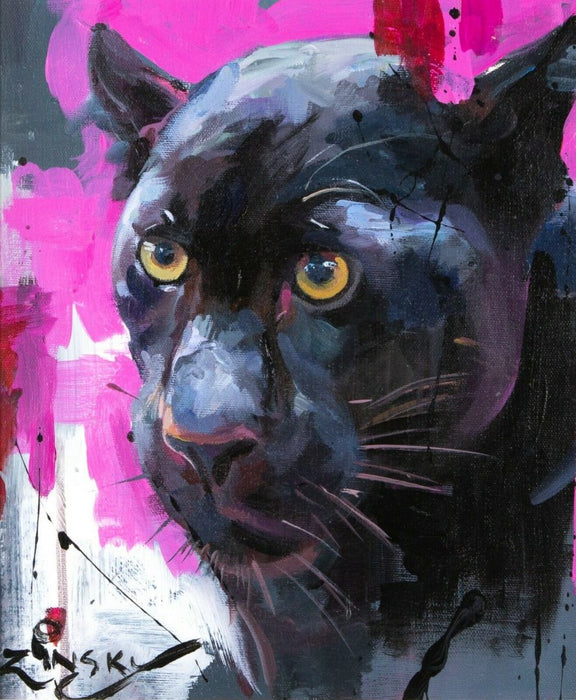 Zinsky Artist Zinsky (British, C20Th) -Panther- Black Cat Portrait, Original Oil ...