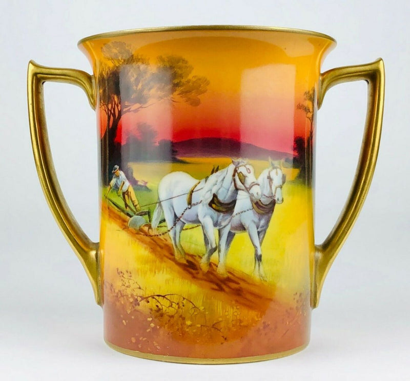 ROYAL DOULTON PLOUGHING HORSE SUNSET SCENE TWIN-HANDLED VASE