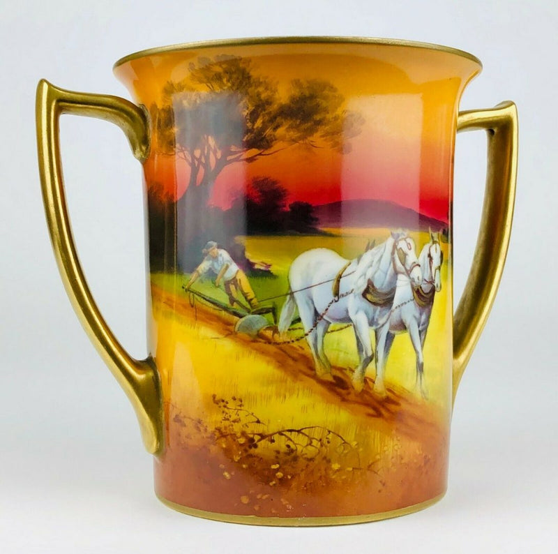 ROYAL DOULTON PLOUGHING HORSE SUNSET SCENE TWIN-HANDLED VASE