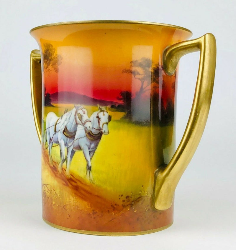 ROYAL DOULTON PLOUGHING HORSE SUNSET SCENE TWIN-HANDLED VASE