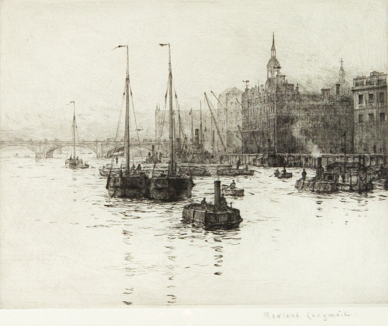 ROWLAND LANGMAID (BRITISH 1897-1956) -BILLINGSGATE - LONDON ETCHING PRINT SIGNED