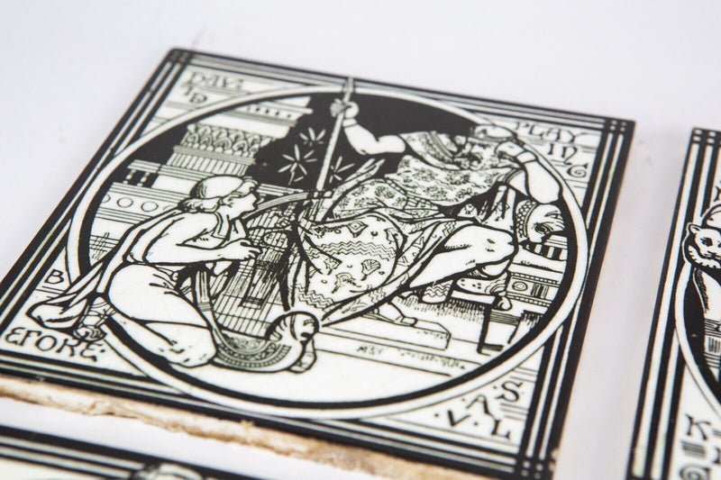 JOHN MOYR SMITH for MINTONS - SET OF 4 BIBLE BIBLICAL SCENE TILES, BLACK/WHITE