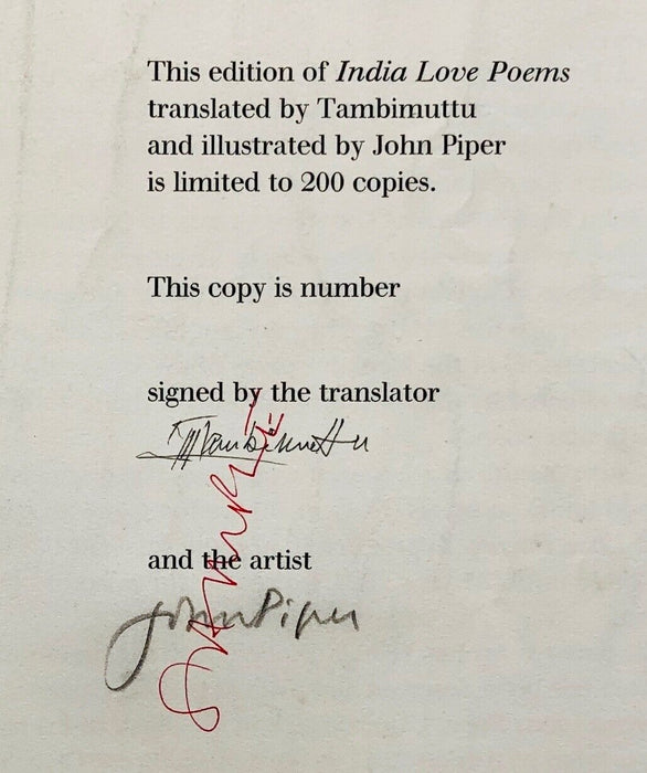 JOHN PIPER, NDIA LOVE POEMS by TRAMBIMUTTU, SAMPLE FOR PROOF SIGNED