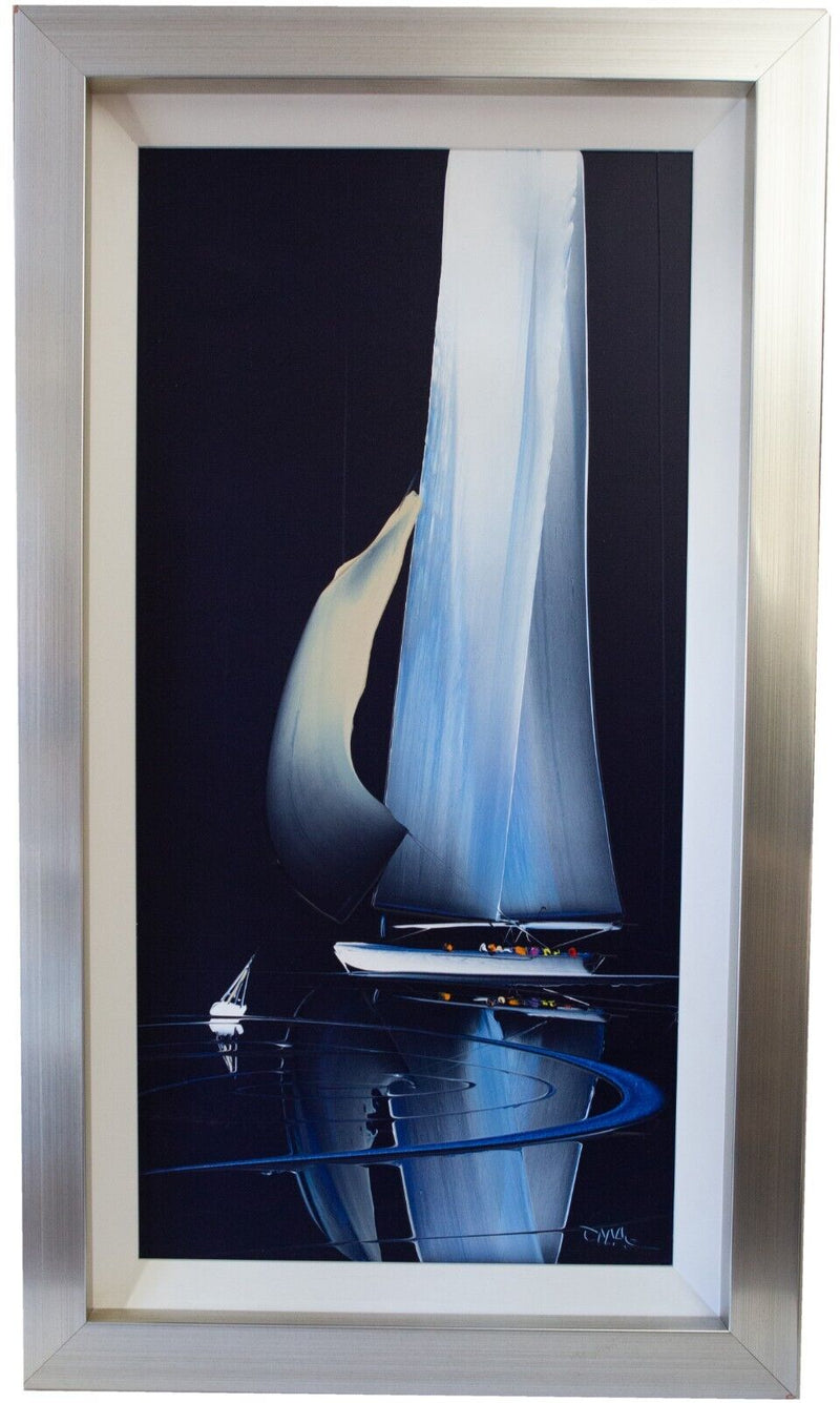 DUNCAN MACGREGOR 'SAILING/MOORING' BOAT SEASCAPE, LARGE ACRYLIC PAINTING, SIGNED